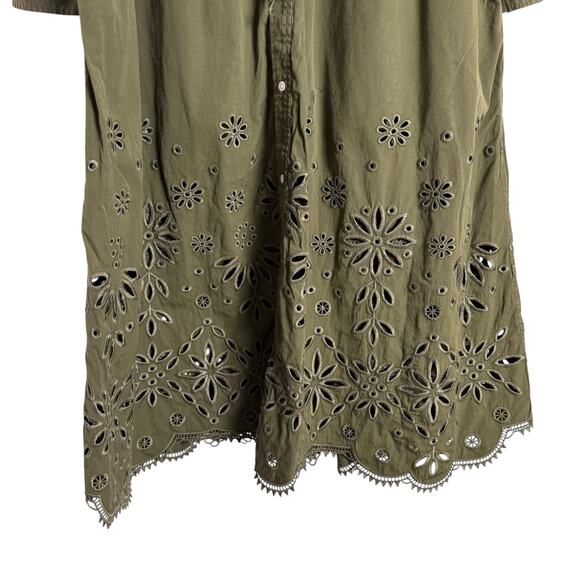 Polo Ralph Lauren Jessica Day Green Cotton Eyelet Drawstring Midi Shirt Dress 14 - Picture 7 of 14